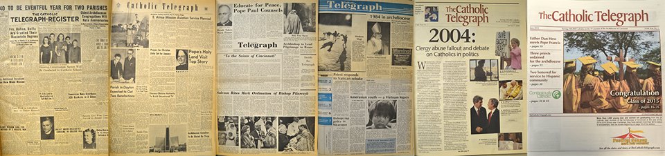 A look at the evolution of The Catholic Telegraph's front page over the years. (CT File)
