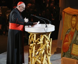 Cardinal Jorge Mario Bergoglio, archbishop of Buenos Aires, Argentina, delivers a catechesis June 18 during the Eucharistic Congress in Quebec City. He told the gathering that humans may be fallible but the Catholic Church as an institution remains sanctified through the Eucharist. (CNS photo/Moussa Faddoul, S.J., Catholic Times) (June 18, 2008)