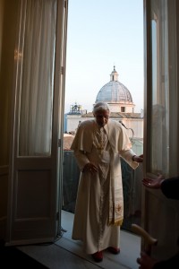 Pope Benedict XVI leaves after appearing for last time at balcony of his summer residence in Castelgandolfo