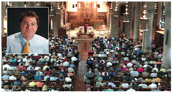 Matthew Kelly brought a packed house to St. Mary Church in Hyde Park Sept. 21. (Courtesy Photos/Dynamic Catholic Institute & St. Mary Hyde Park)