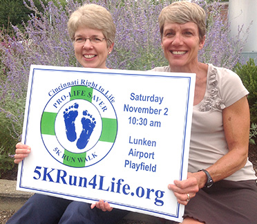 Run4Life Paula Westwood (Left) Executive Director Greater Cincinnati Right to Life with Marjie Cassani of Immaculate Heart of Mary Parish share the goal of raising awareness and involvement in the Race for Life. (Courtesy Photo)