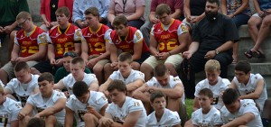 Fenwick and McNicholas high school football players participate in a pre-season Rosary Rally. (CT Photo/John Stegeman)