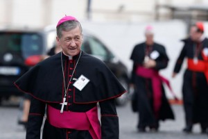 Archbishop Blase J. Cupich of Chicago arrives for a session of the Synod of Bishops on the family at the Vatican Oct. 14. (CNS photo/Paul Haring) See SYNOD-SECOND-REPORTS Oct. 14, 2015.