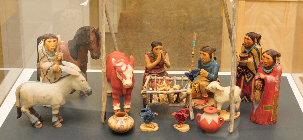 One of more than xxx nativity scenes on display is seen at the University of Dayton xxxx Library. (CT Photo/Jeff Unroe)