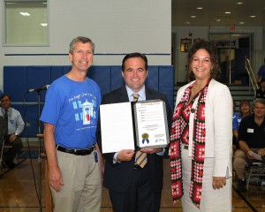 Cincinnati Mayor John Cranley proclaimed Sept. 24, 2015, Mother of Mercy High School Day in Cincinnati in celebration of Mercy’s 100 years. He is pictured with Principal Dave Mueller and MECC (Mercy Education Collaborative of Cincinnati) President Kirsten MacDougal. (Courtesy Photo)