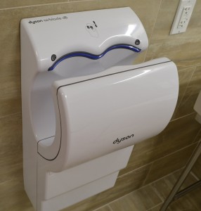 Dyson airblade hand dryers replace paper towels in the new energy efficient restrooms. (CT Photo/John Stegeman)
