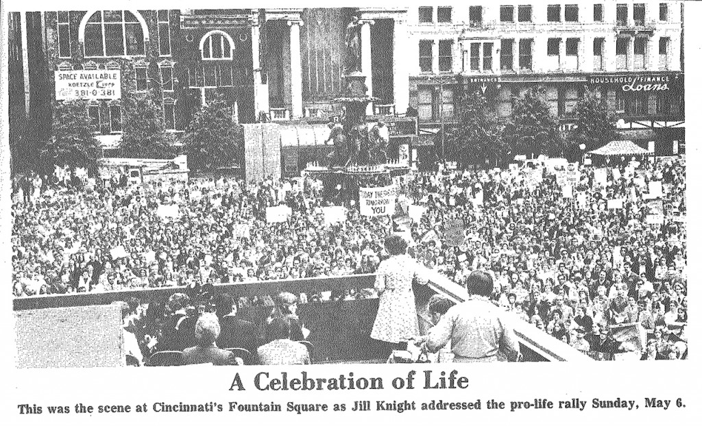 Photo shows 7,000 people gathered in Cincinnati to oppose abortion in May of 1973. (CT File)