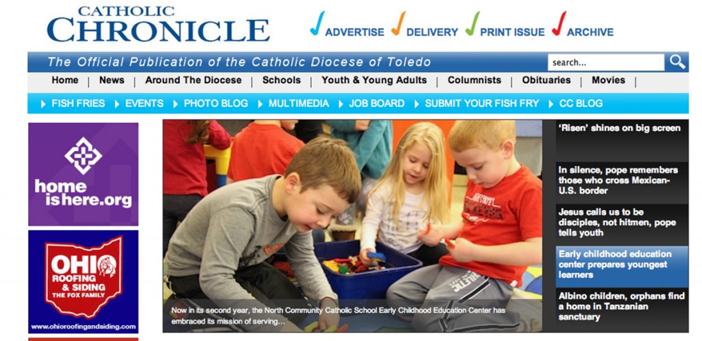 Screen shot of the Catholic Chronicle website. 