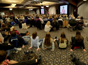 An overflow crowd listens as Immaculèe Ilibagiza shared her story of forgiveness during a talk at the Cintas Center in Cincinnati Monday, Feb. 22, 2016. (CT Photo/E.L. Hubbard)