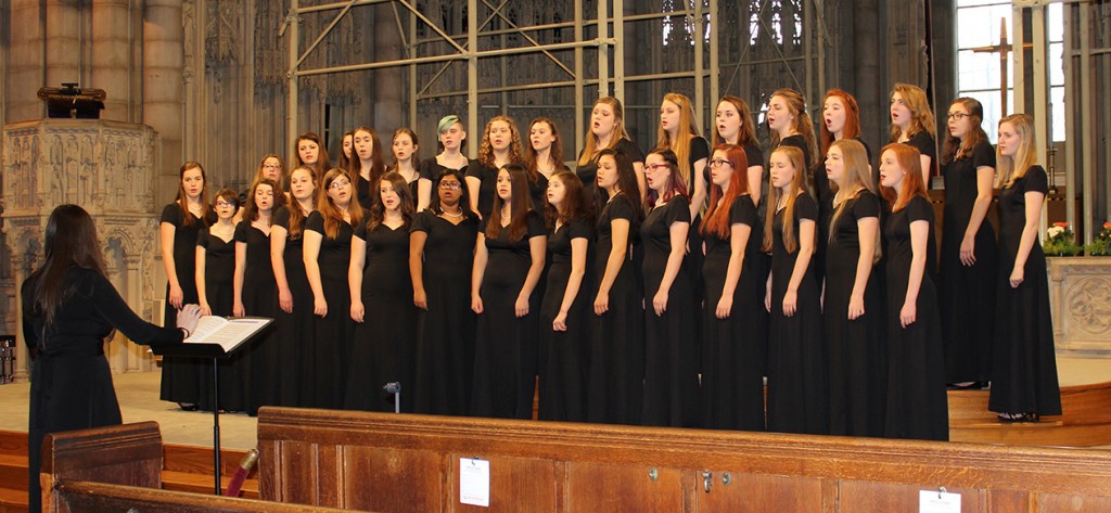 Ursuline Academy Women’s Chorus performing at the WorldStrides OnStage Competition on April 2 in New York City where they earned a Gold Award. (Courtesy Photo)