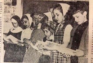 Students at Our Lady of Mercy sing simplified hymns during a practice "mass." Pictured from left are Mary Murray, Michelle Logan, Anne Shillito, Mary Killgallen, Judy Frey and Mark Monroe. (CT File)