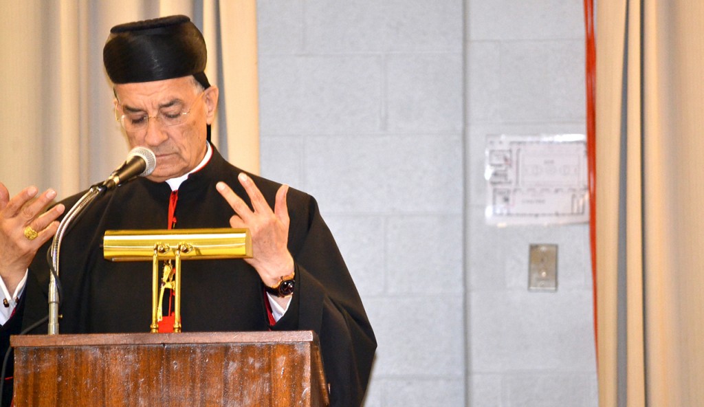 Patriarch of the Maronite Church, Mar Bechara Peter Cardinal Rai of Lebanon, speaks July 1 at the One Church of Mercy conference hat focused on religious freedom in the Middle East. Cardinal Rai’s talk offered his vies on the conflicts in the Middle East and the issue of refugees, who he said were needed in their homelands. (CT Photo/Steve Trosley)