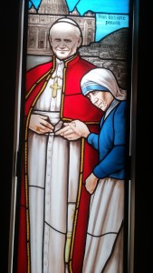 Stained Glass Window of St. John Paul II and Mother Teresa in the Chapel at the Athenaeum of Ohio (CT Photo/Greg Hartman)
