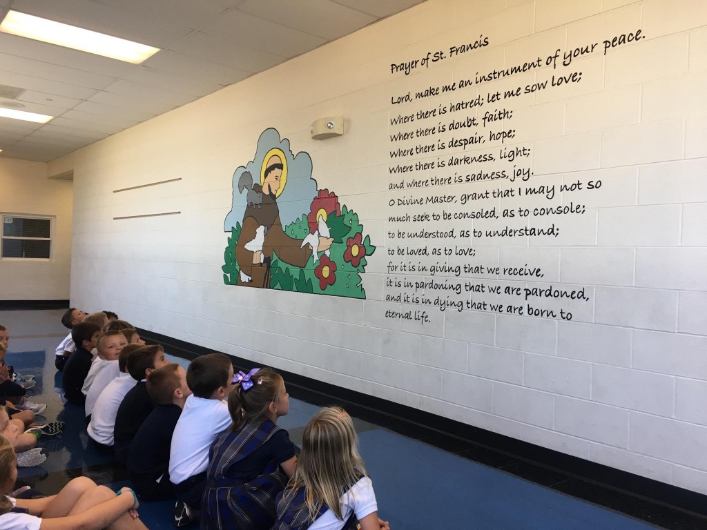 First Graders learning about the Prayer of St. Francis. (Courtesy Photo)