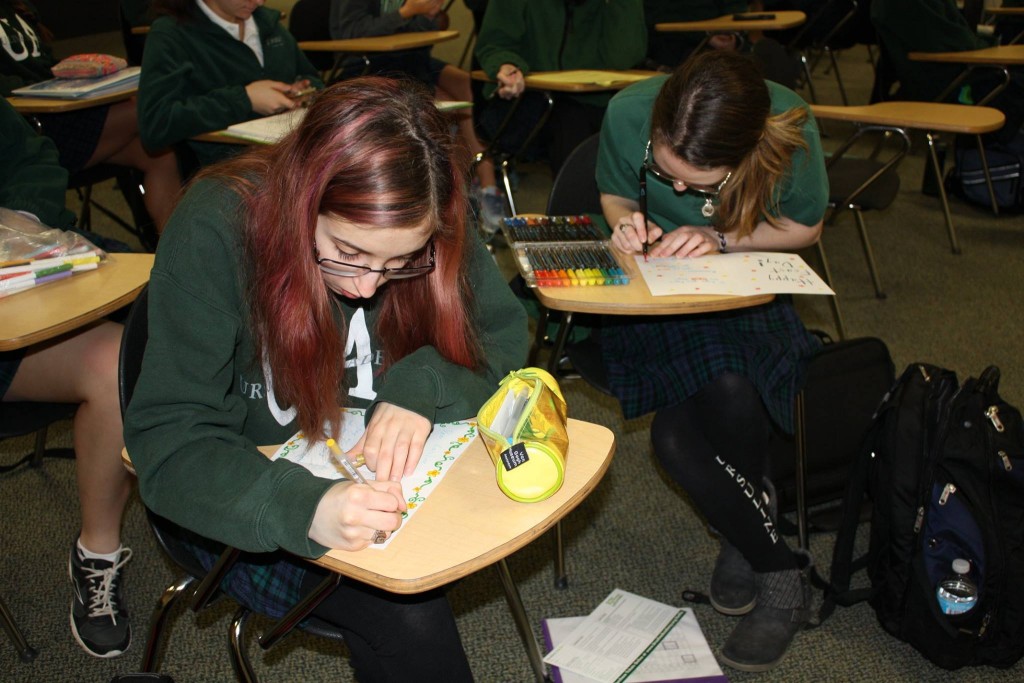 Ursuline students developing cards for the feast day of St. Angela Merici (Courtesy Photo)