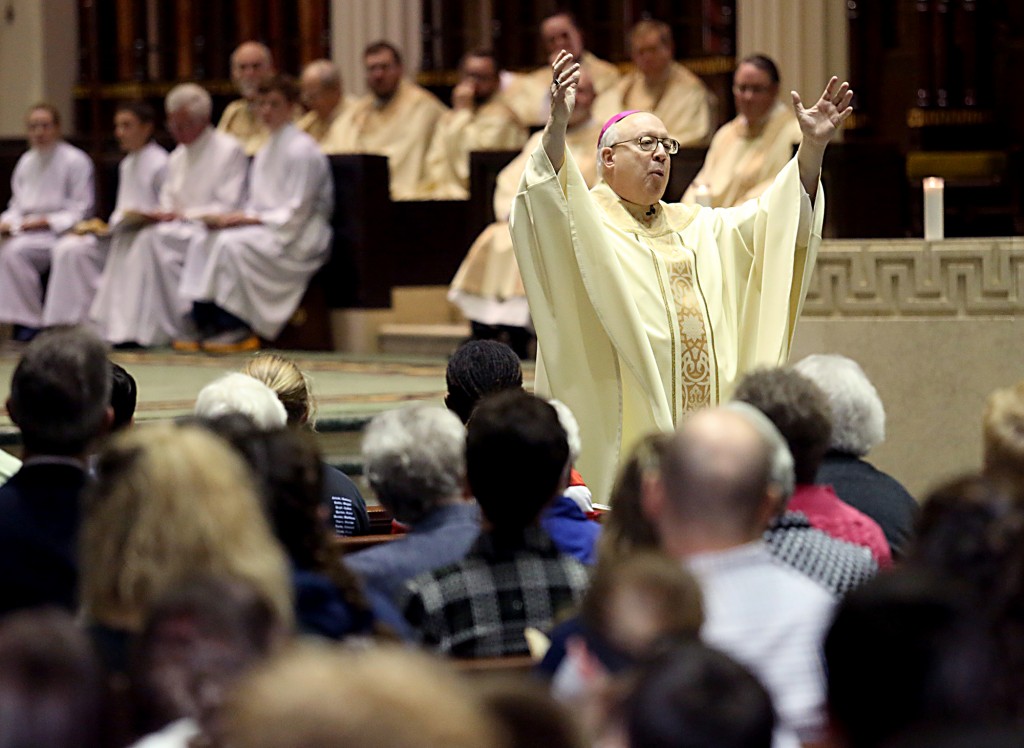 Auxiliary Bishop Most Reverend Joseph Binzer delivers his Homily during the Catholic Schools Week Mass at the Cathedral of Saint Peter in Chains in Cincinnati Tuesday, Jan. 31, 2017. (CT Photo/E.L. Hubbard)