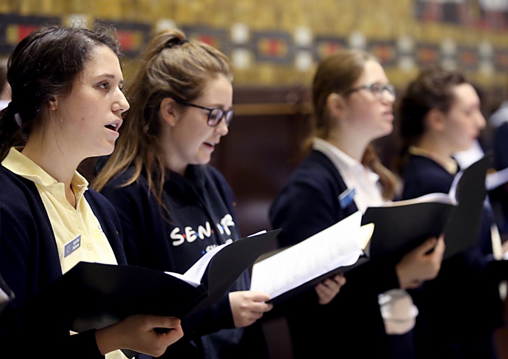 The Ursuline Academy High School Choir sings during the Catholic Schools Week Mass at the Cathedral of Saint Peter in Chains in Cincinnati Tuesday, Jan. 31, 2017. (CT Photo/E.L. Hubbard)