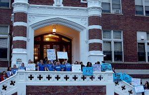 Parents, teachers, and students held a rally in support of keeping Mother of Mercy High School in Cincinnati open Thursday, Mar. 9, 2017. (CT PHOTO/E.L. HUBBARD)