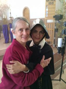 S. Carol Marie Power met Alma Sisneros, the actress portraying Sister Blandina Segale, on the set of the pilot of “At the End of the Santa Fe Trail”. (Courtesy Photo)