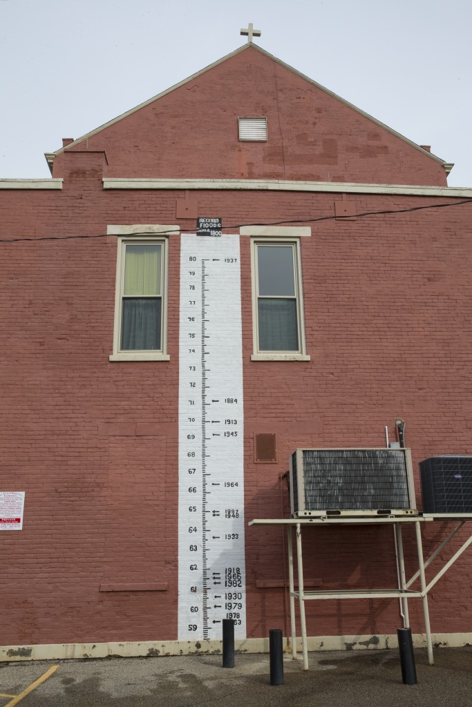 Flood wall.  St. Rose 150 Anniversary