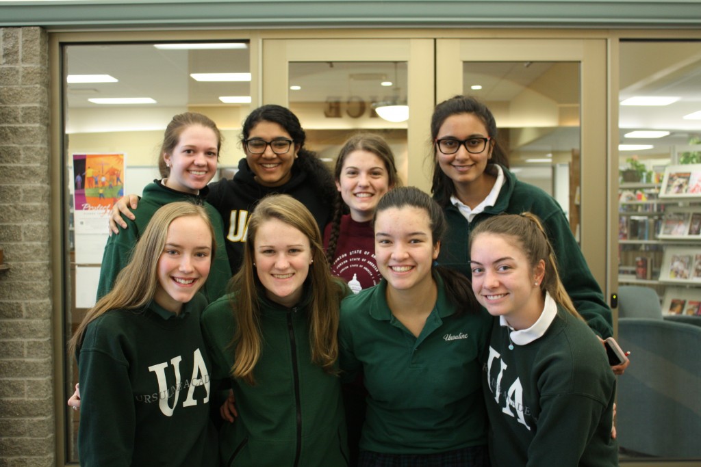 Ursuline Academy students accepted in the Greater Cincinnati Health Council’s TAP MD program: front row, left: Caroline Hogan, Sydney Robinson, Lynn Ahrens, Bridgette Foos; back row, left: Kendra Polson, Nadia Alam, Julia Lotterer, Yasmeen Quadri. (Courtesy Photo)