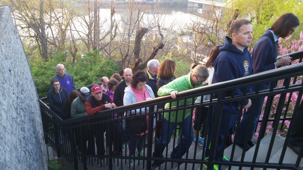 Pilgrims from many places ascend to the summit at Holy Cross Immaculata. (Greg Hartman/CT Photo)