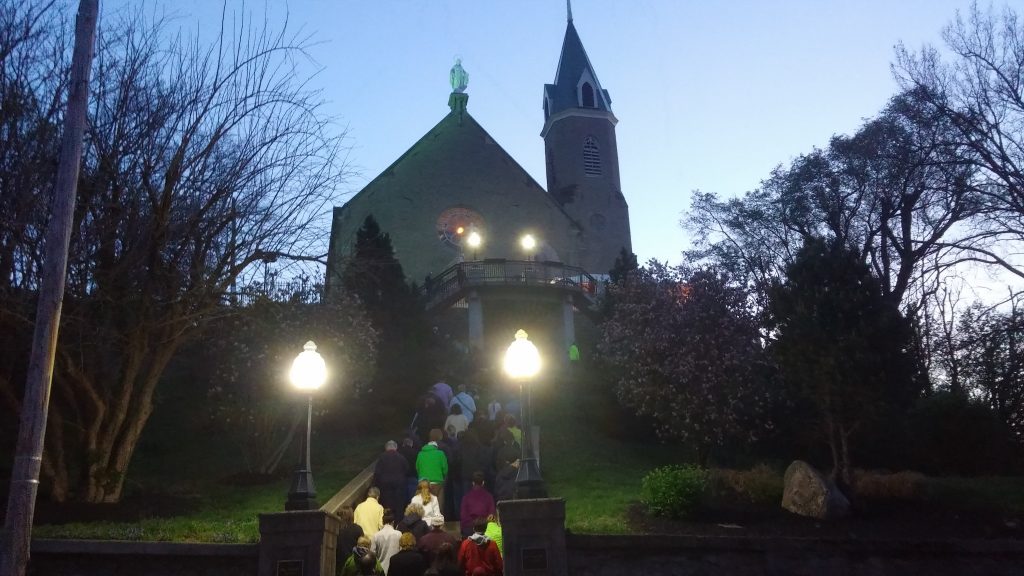 Pre Dawn Praying the Steps at Holy Cross Immaculata. (Greg Hartman/CT Photo)