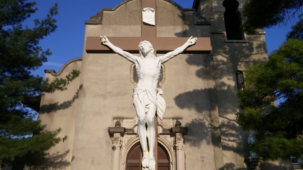 An outside cross at St. Teresa Avila in Cincinnati. (Greg Hartman/CT Photo)