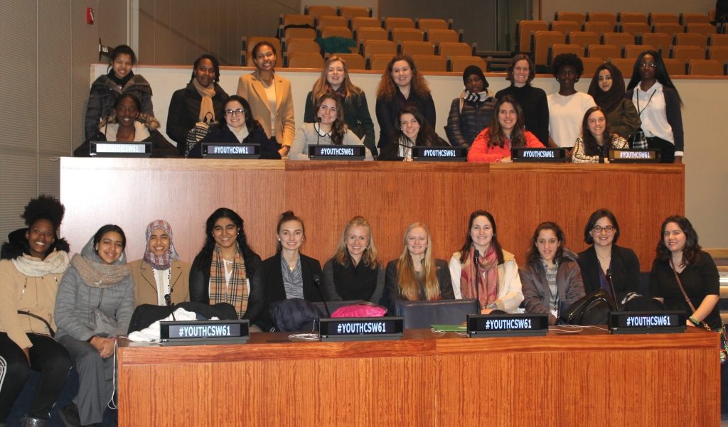 Ursuline students Nadia Alam ‘18 of Montgomery, Noor El-Ansary ‘18 of Mason, and Kendall Hodgen ‘18 of West Chester, and Ursuline Social Studies faculty member Ms. Kelsey Bladh Randall ’04 attended the sixty-first session of the Commission on the Status of Women at the United Nations Headquarters in New York City from March 13 to 17. (Courtesy Photo)