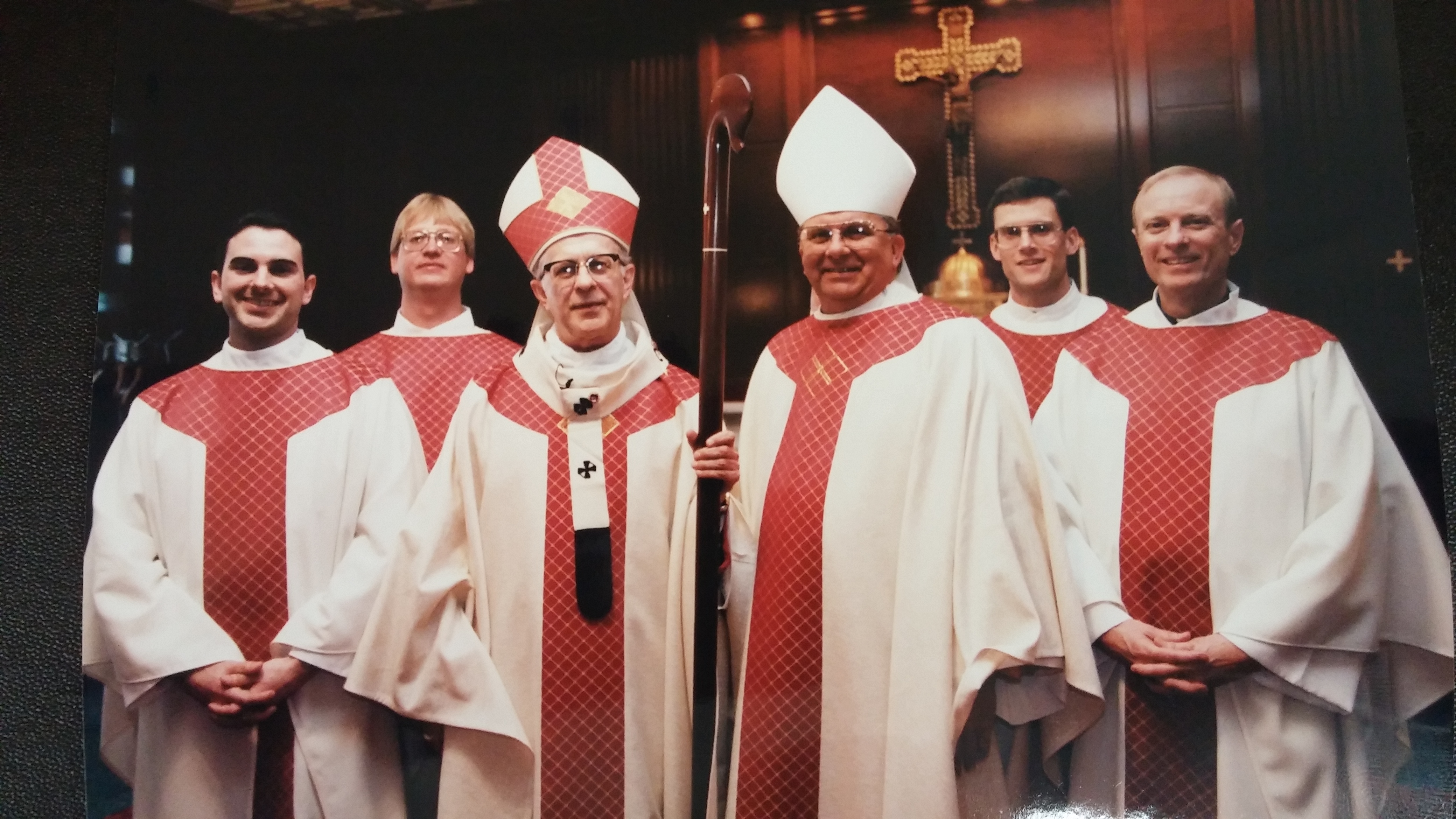 Archbishop Daniel Pilarczyk and Bishop Carl Moeddel with Fathers Jeffrey Fullmer, Mark Meyer, Patrick Sloneker, Ronald Piepmeyer