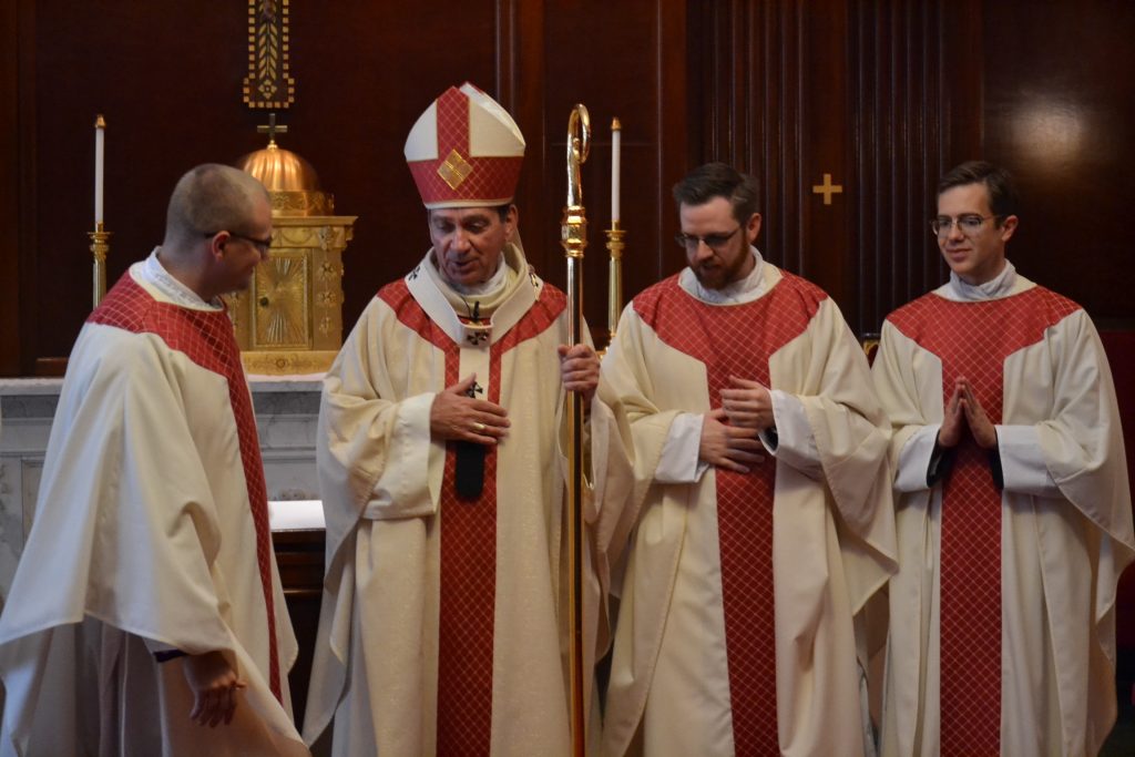 Reverend David Doseck, Archbishop Dennis Schnurr, Reverend Peter Langenkamp, and Reverend Alexander Witt (CT Photo/Greg Hartman)