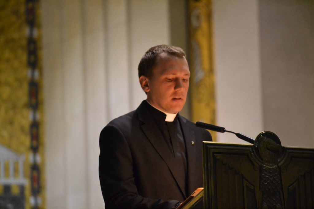 First Reading Jeremiah 1: 4-9 is read by Mr. Jeffrey Stegbauer. (CT Photo/Greg Hartman)