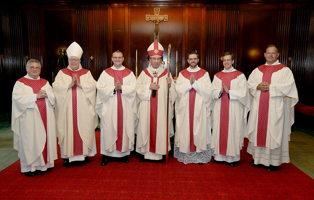 Pictured (l to r): Very Rev. Benedict O’Cinnsealaigh, Most Rev. Joseph R. Binzer, Rev. David Doseck, Most Rev. Dennis M. Schnurr, Rev. Alexander Witt, Rev. Peter Langenkamp and Rev. Anthony Brausch.