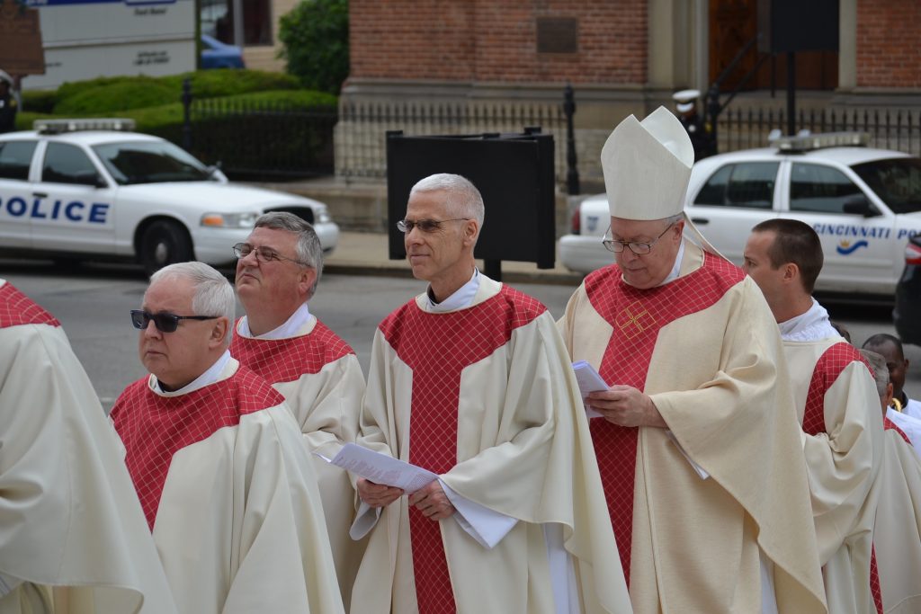 Rev. Barry Windholtz, Reverend Benedict D. O'Cinnsealaigh, Reverend Steve Angi, and Bishop Joseph R Binzer on Ordination Day 2017 (CT Photo/Greg Hartman)