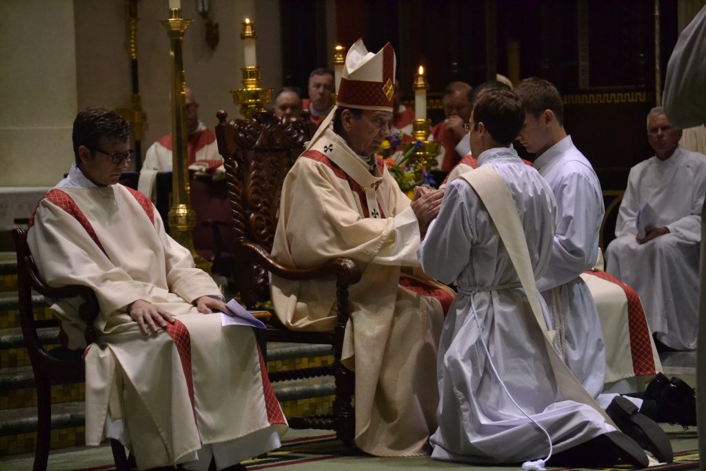 The Archbishop questions David Doseck about his intention to serve the people of God and perform their ministry as ordained priests (CT Photo/Greg Hartman)