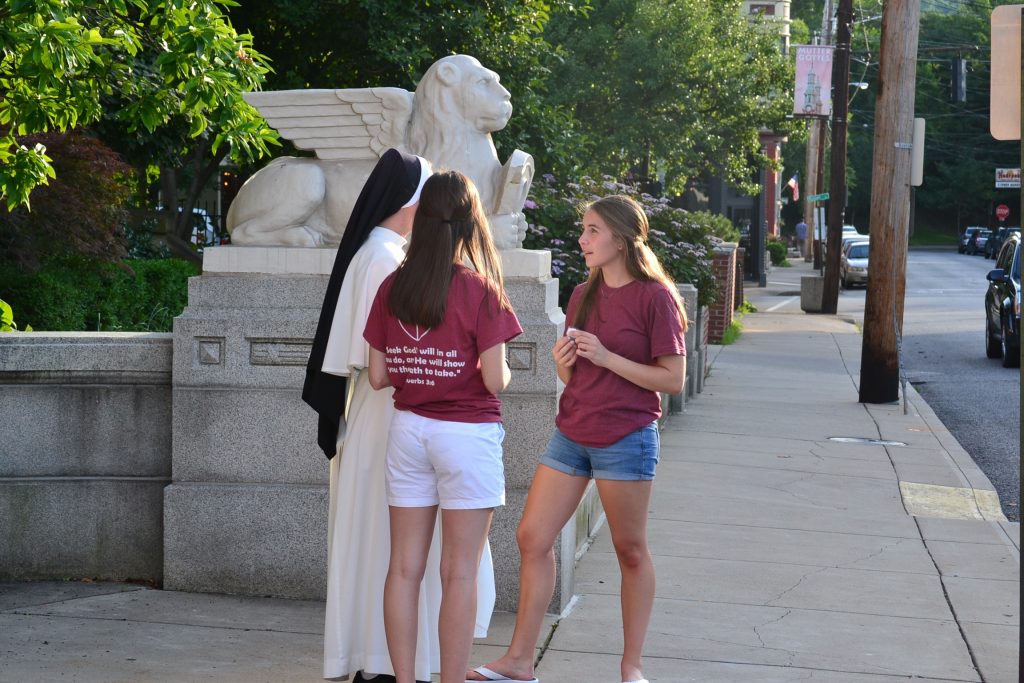 Reflecting with one of the conference leaders. (CT Photo/Greg Hartman)