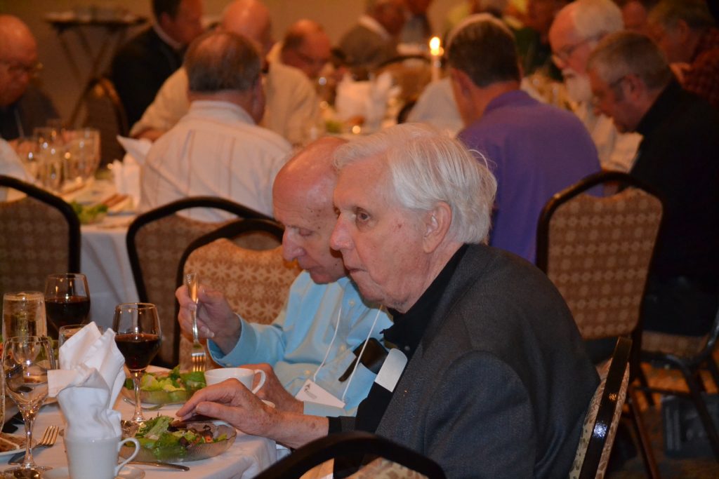 Rev. John Wall and Rev. Edward Shine enjoying the anniversary dinner. (CT Photo/Greg Hartman)