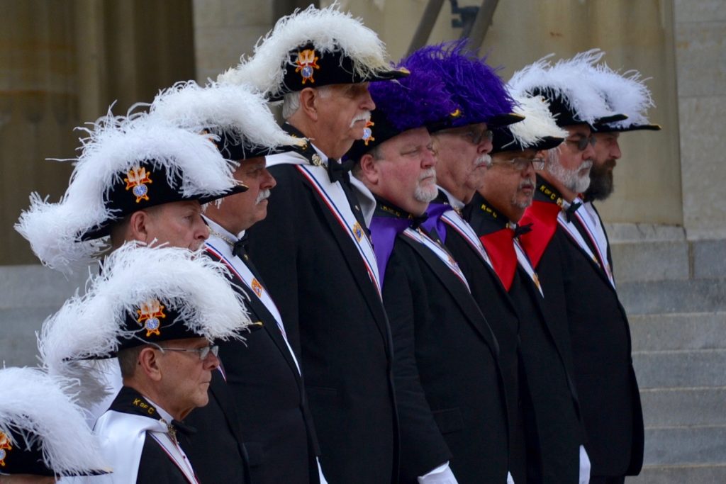 Knights of Columbus stand vigil for Father Chris Coleman's Funeral. (CT Photo/Gail Finke)