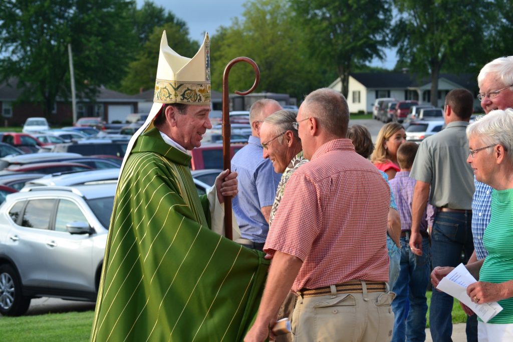 Greeting the faithful at the Rural Farm Mass 2017 (CT Photo/Greg Hartman)