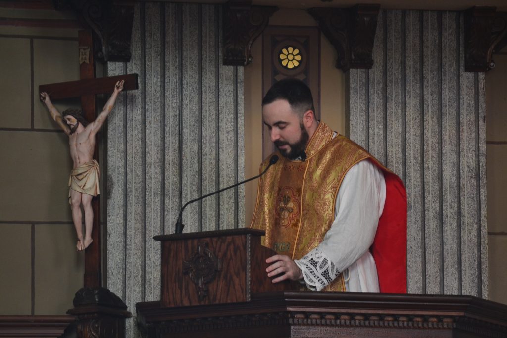 Fr. Jon-Paul Bevak, C.O. preaching. (CT Photo/Greg Hartman)