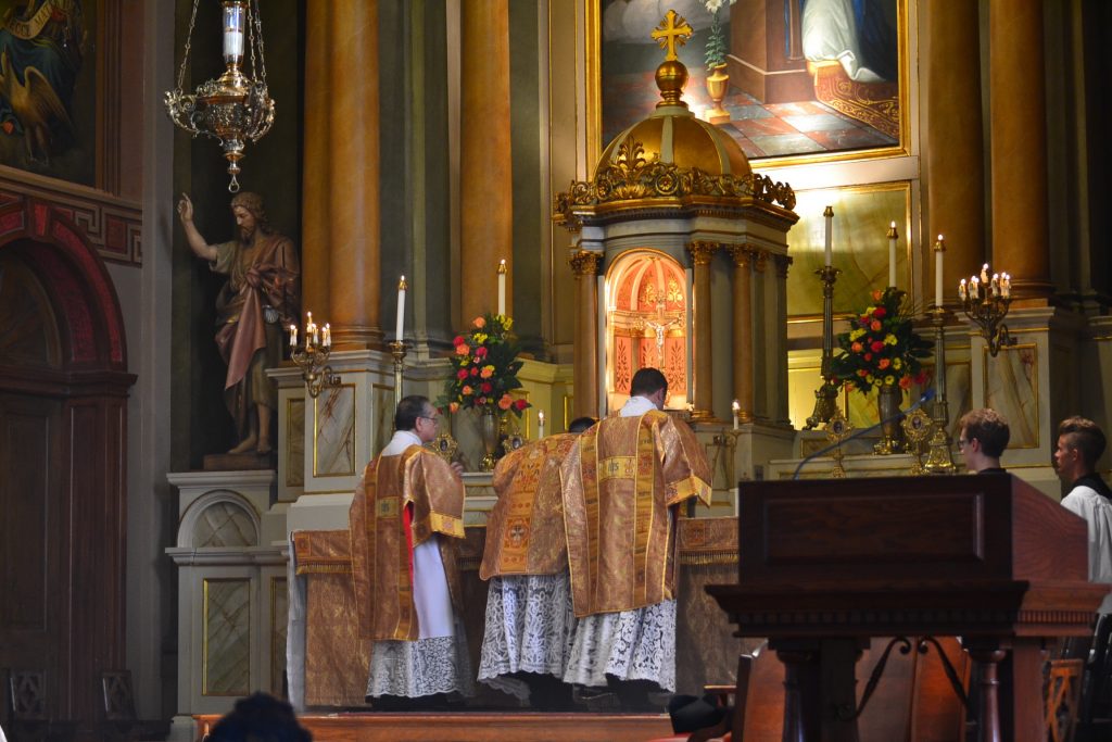 Celebrating the 175th Anniversary Mass were Fr. Lawrence Juarez, C.O., Fr. Jon-Paul Bevak, C.O., and Fr. Adrian Hilton C.O. (CT Photo/Greg Hartman)