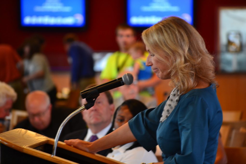 Jill Meyer, President & CEO Cincinnati USA Regional Chamber, gives the Keynote Address. (CT Photo/Greg Hartman