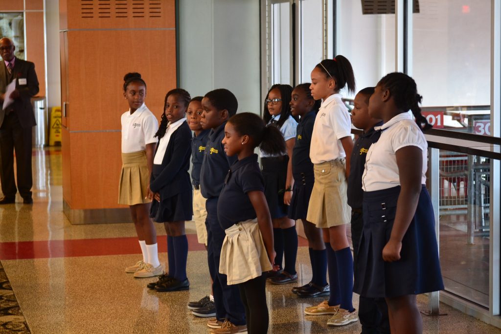 St. Joseph Catholic School Choir gives a singing sendoff. (CT Photo/Greg Hartman)