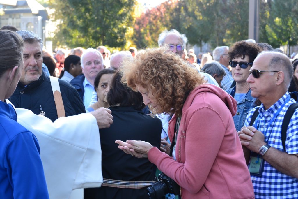 Receiving Communion at the English Speaking Mass, Lourdes France, September 29, 2017 (CT Photo/Greg Hartman)