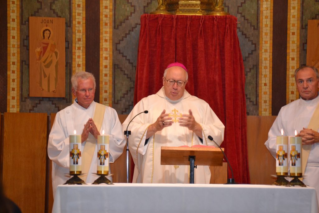 Bishop Binzer and Deacon Tim Helmick at Sacred Heart in Barcelona Spain (CT Photo/Greg Hartman)