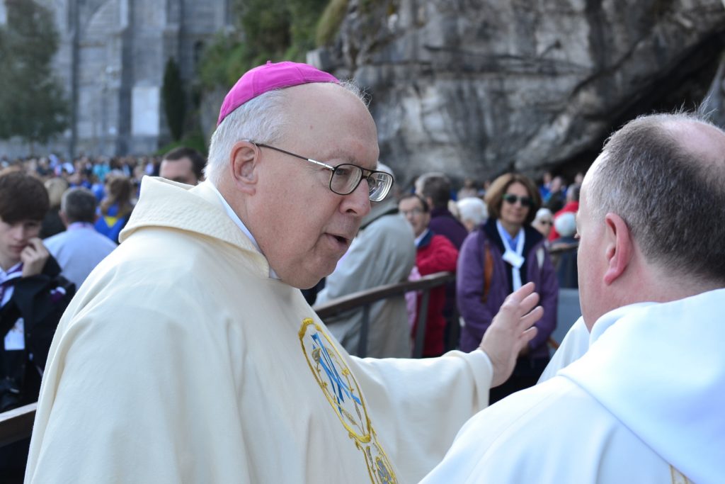 Bishop Binzer and Irish priests after the English speaking Mass at Lourdes France, September 29, 2017 (CT Photo/Greg Hartman)