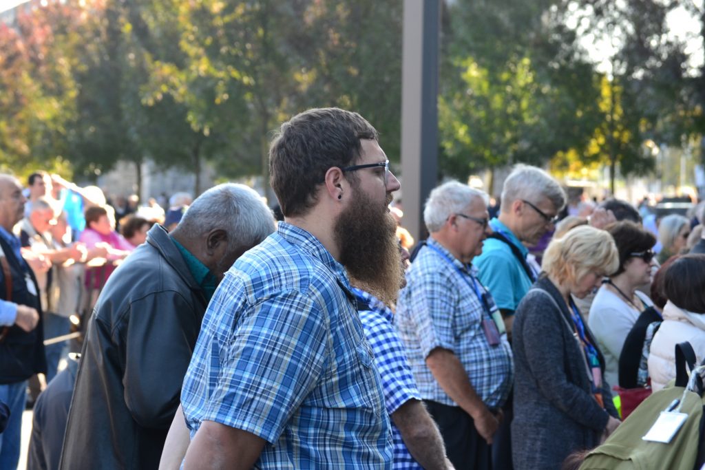 John Leyendecker and the faithful at The Our Father at Lourdes France September 29, 2017 (CT Photo/Greg Hartman)