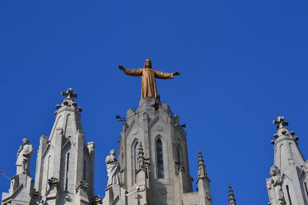 The great statue of Jesus above the Sacred Heart Basilica in Barcelona (CT Photo/Greg Hartman)