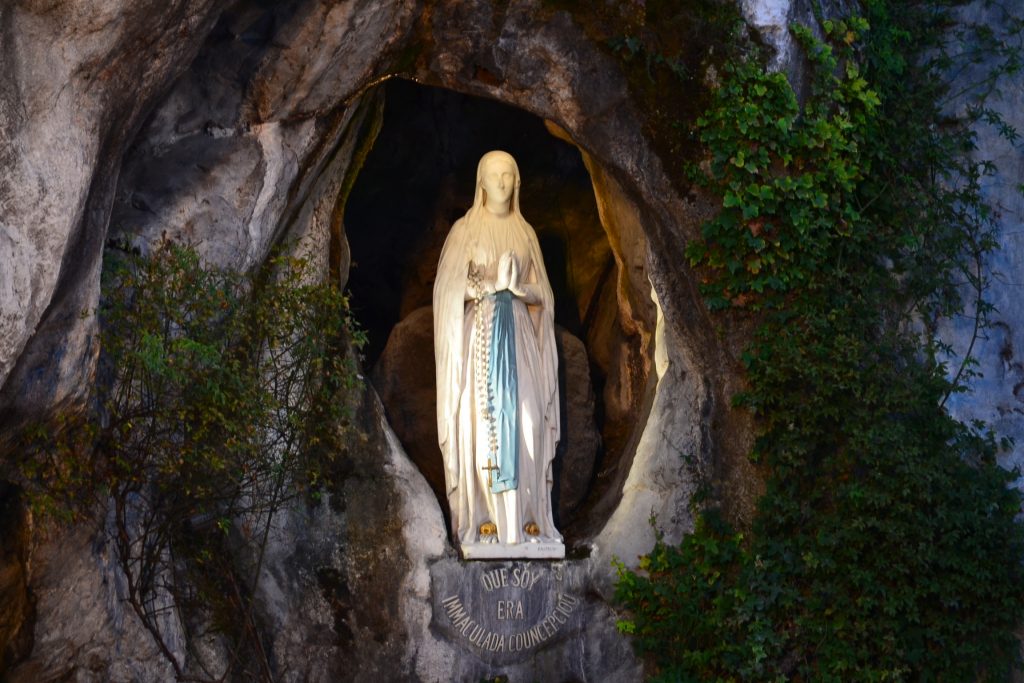 Statue where St. Bernadette witnessed the beautiful Lady in Lourdes France (CT Photo/Greg Hartman)