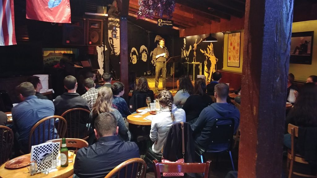 A good crowd on a cool October night at Theology on Tap. (CT Photo/Greg Hartman)